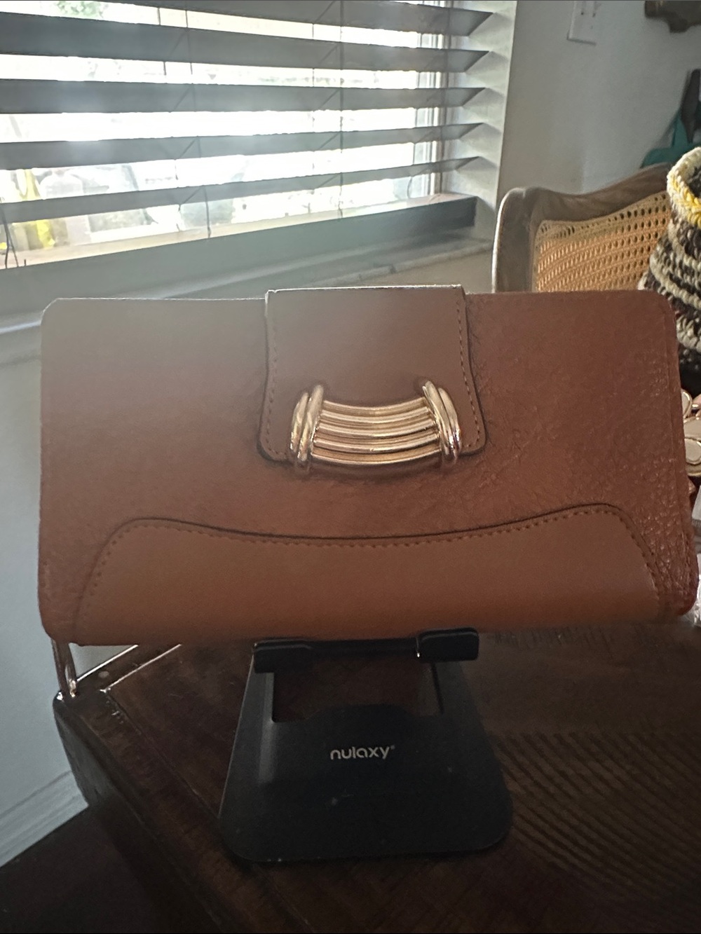 Brown Women's Wallet Clutch with Gold Accent